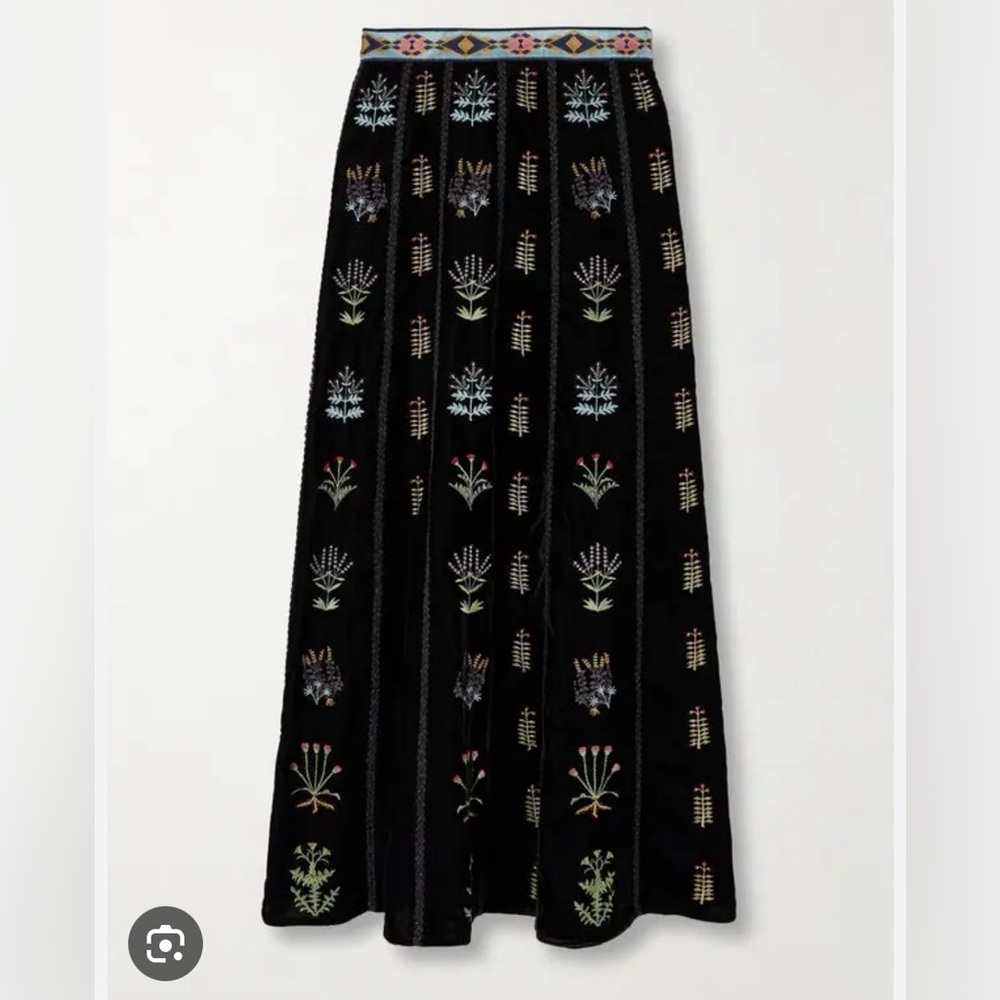 EMPORIO SIRENUSE  Agra Lace-Trimmed Embroidered Velvet Maxi Skirt - S/M